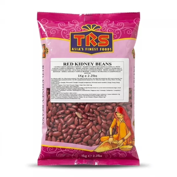 Enhanced Front view of TRS Red Kidney Beans 1kg pack held in a grocery aisle