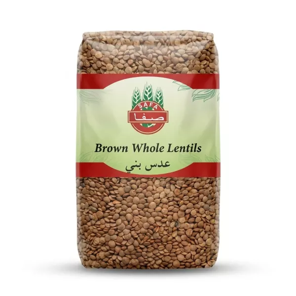 Enhanced Front view of Safa Brown Whole Lentils 800g pack with price label