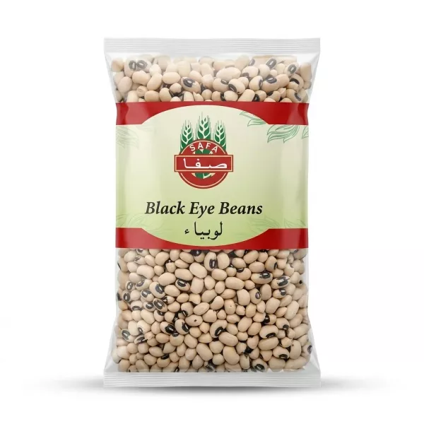 Enhanced Front of Safa Black Eye Beans 800g pack on shop shelf