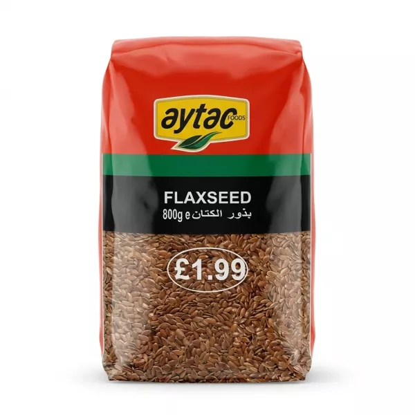 Enhanced Front view of Aytac Flaxseed 800g pack with price label