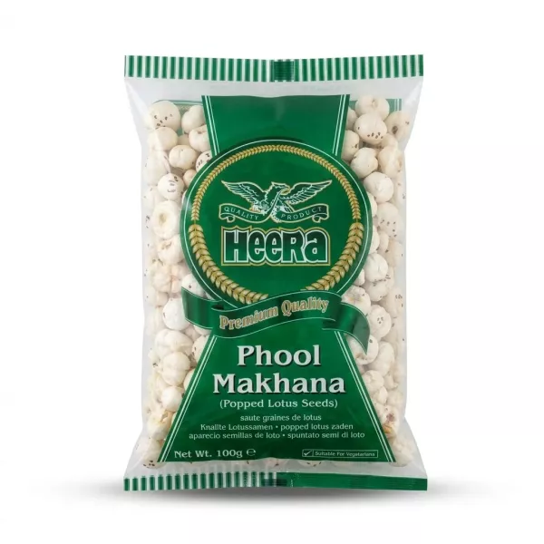 Enhanced Front of Heera Phool Makhana Popped Lotus Seeds packet