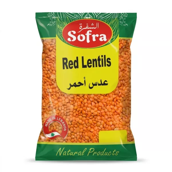 Enhanced Enhanced Enhanced Front view of Sofra Red Lentils 900g pack in a shop aisle