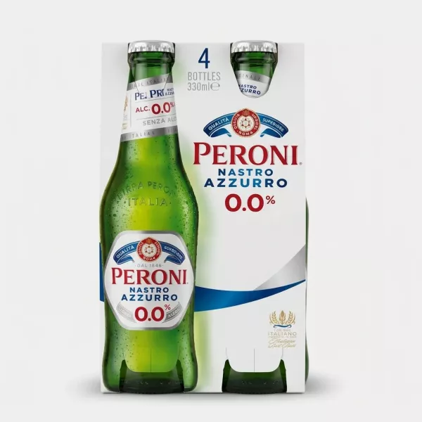 Enhanced Front view of Peroni Nastro Azzurro 0.0% 4x330ml non-alcoholic beer pack