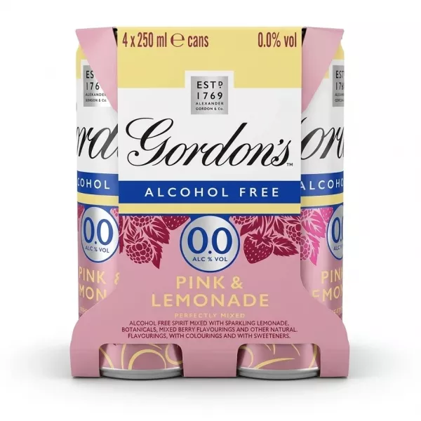 Enhanced Front of Gordon's Alcohol Free Pink & Lemonade 4x250ml multipack