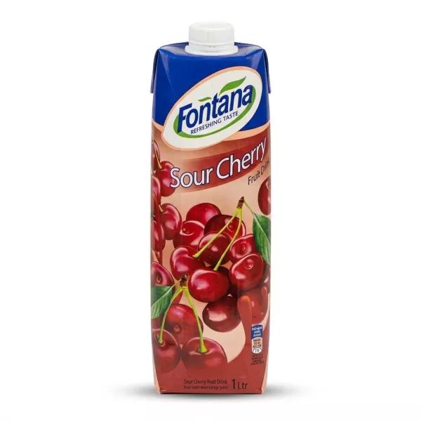 Enhanced Front view of Fontana Sour Cherry Fruit Drink 1L carton