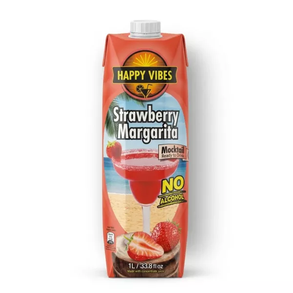 Enhanced Full view of Happy Vibes Strawberry Margarita Mocktail 1L carton