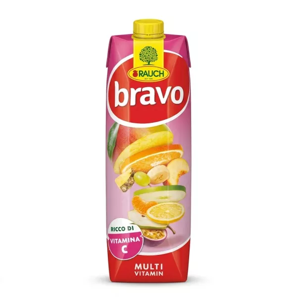 Enhanced Front of Rauch Bravo Multivitamin Juice 1L carton