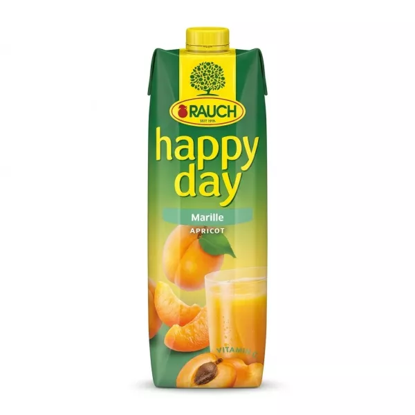 Enhanced Front of Rauch Happy Day Marille Apricot Juice 1L carton in hand