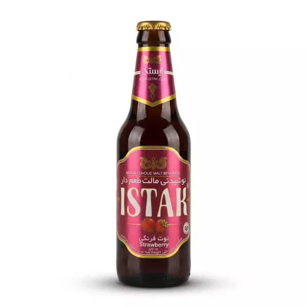 Enhanced Front view of Istak Strawberry Non-Alcoholic Malt Beverage 320ml bottle