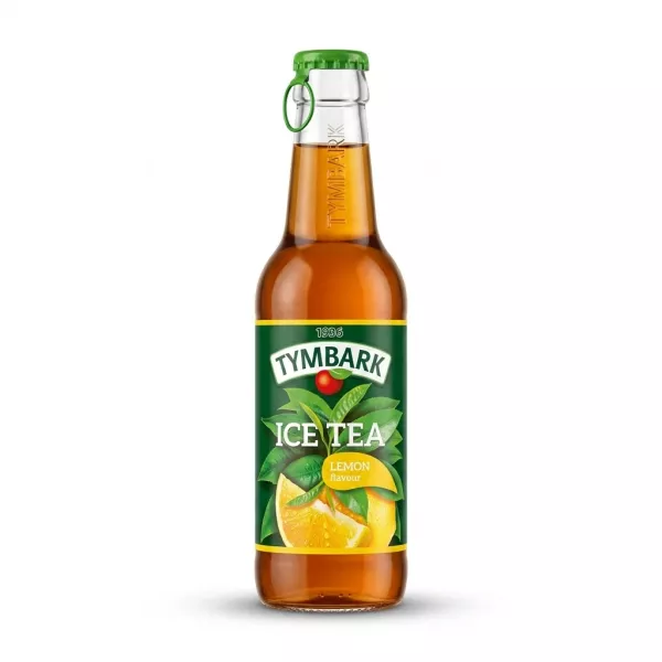 Enhanced Front view of Tymbark Ice Tea Lemon Flavour 250ml bottle held in hand