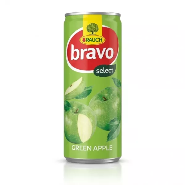 Enhanced Front of Rauch Bravo Select Green Apple Juice 250ml can