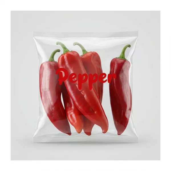 Enhanced Bag of fresh red Kapya peppers with Pepper label