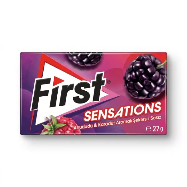 Enhanced First Sensations sugarfree raspberry and mulberry gum 27g front pack