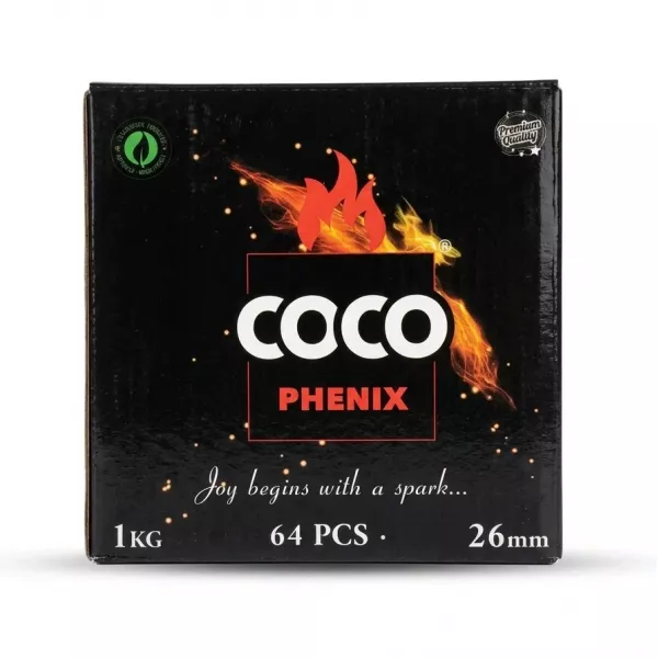 Enhanced Box of Coco Phenix natural charcoal cubes 1kg 64 pieces 26mm