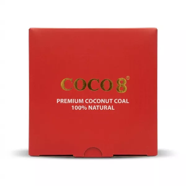 Enhanced Top view of COCO 8 Premium Coconut Coal red packaging