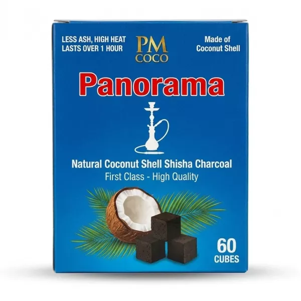 Enhanced Front of Panorama Coco 60 cubes natural coconut shell shisha charcoal box