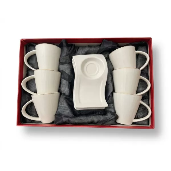 Enhanced Gift box containing six ceramic coffee cups and six matching saucers
