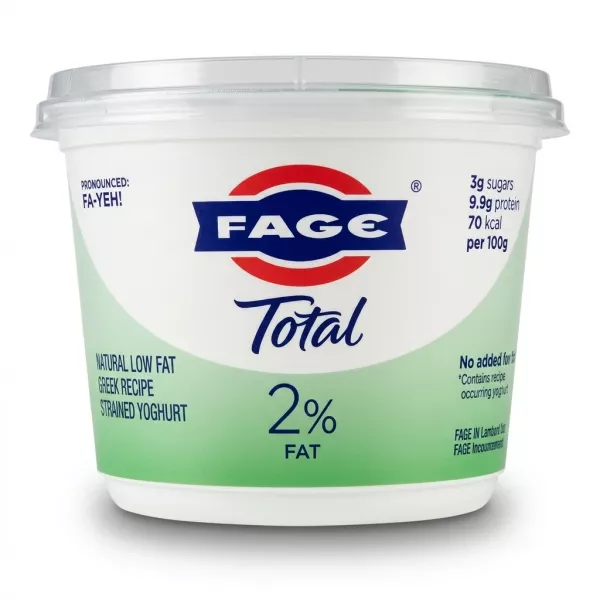 Enhanced FAGE Total 2% Greek Yoghurt large front label in a store
