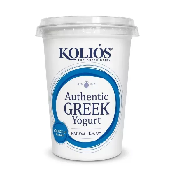 Enhanced Front view of KOLIOS Authentic Greek Yogurt Natural 10% Fat 500g tub