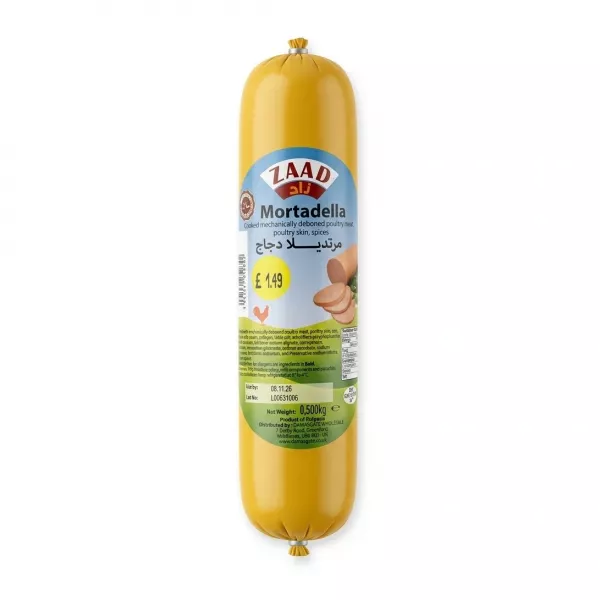 Enhanced Front view of ZAAD Mortadella Cooked Poultry 500g in store hand-held