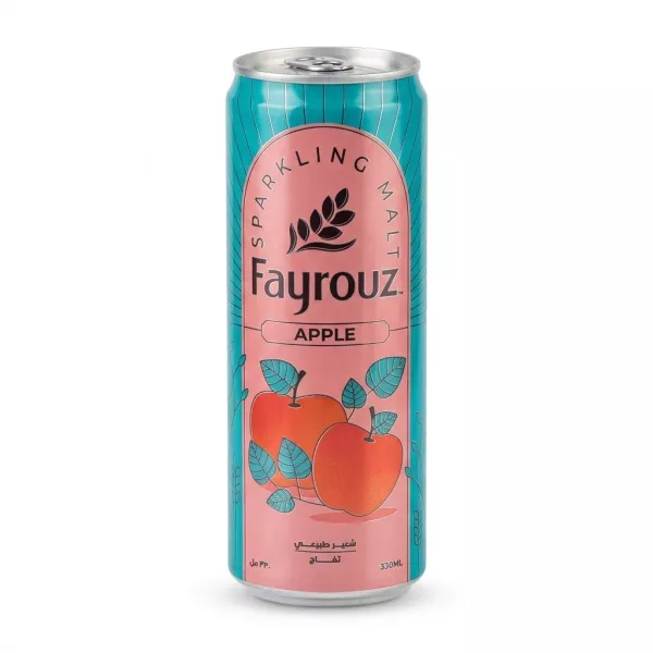 Front view of Fayrouz Sparkling Apple Malt Drink 330ml can