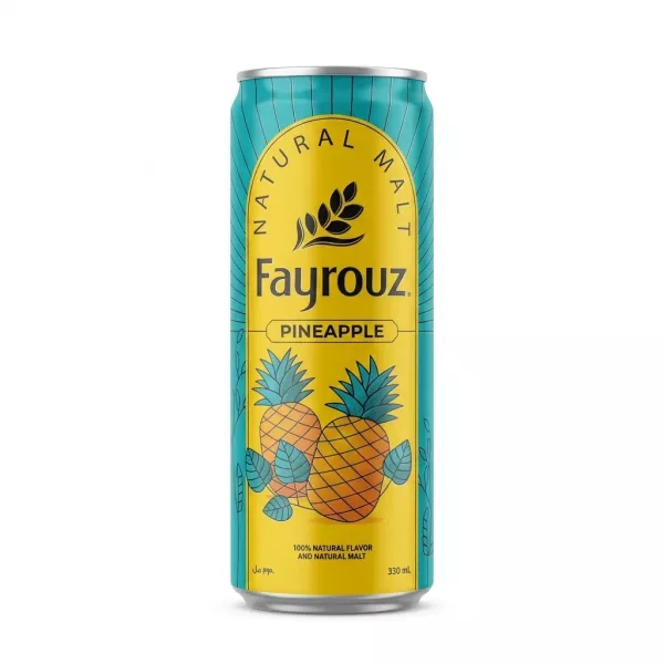Front view of Fayrouz Pineapple Natural Malt Drink 330ml can
