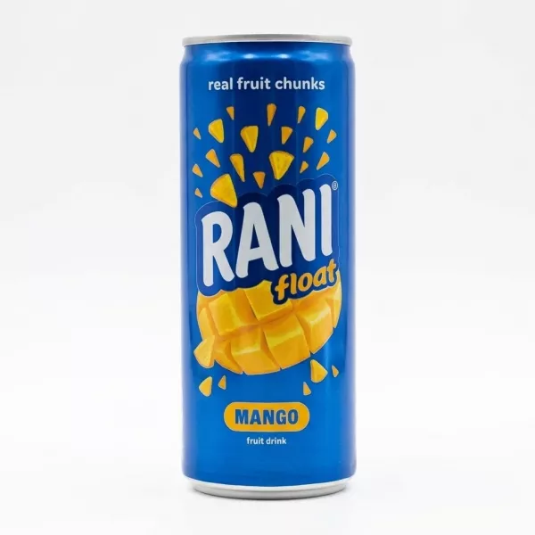 Front view of Rani Float Mango Drink can with English text