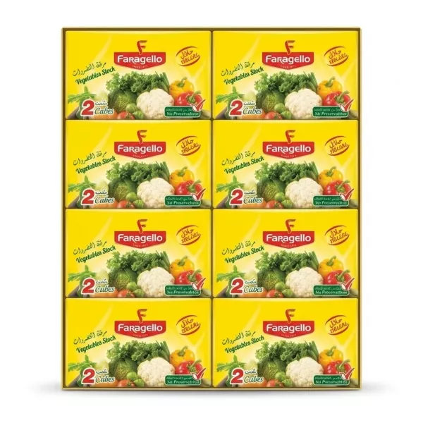 Faragello Vegetable Stock Cubes multipack packaging front showing halal and no preservatives labels