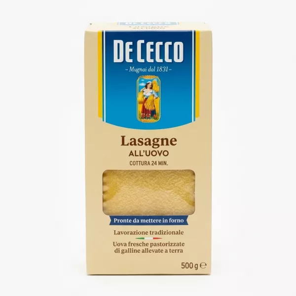 Front of De Cecco Lasagne All’Uovo 500g box