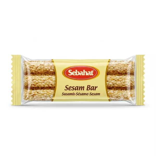 Front of Sebahat Sesame Bar 40g showing sesame seeds and product branding