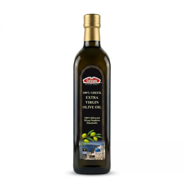 Front of Garusana 100% Greek Extra Virgin Olive Oil 750ml bottle