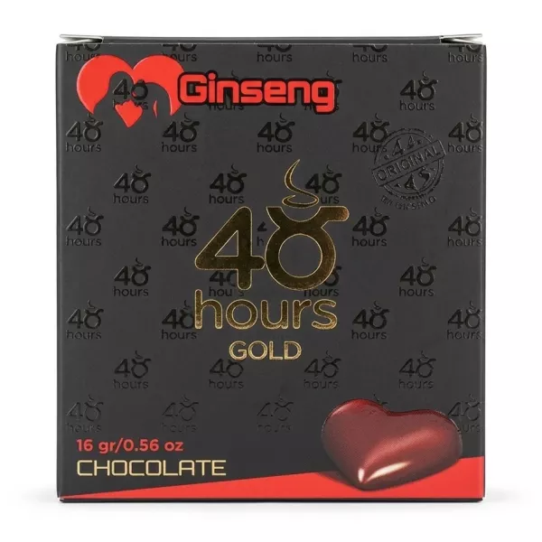 Front of Ginseng 48 Hours Gold Chocolate box showing logo and details