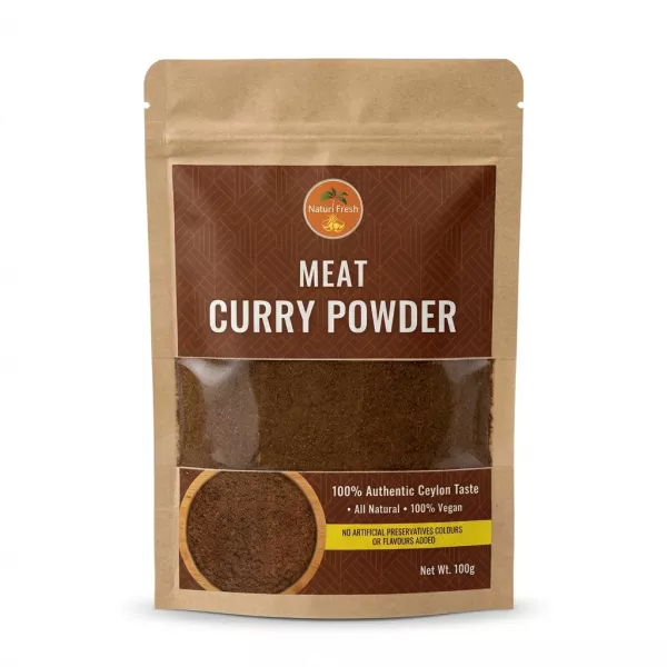 Front of NaturFresh Meat Curry Powder 100g pouch with pricing and product details