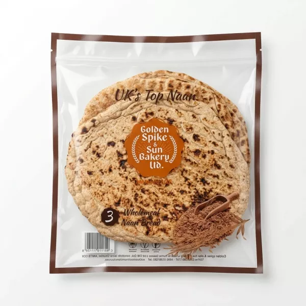 Pack of Golden Spike & Sun Bakery wholemeal naan bread, three pieces