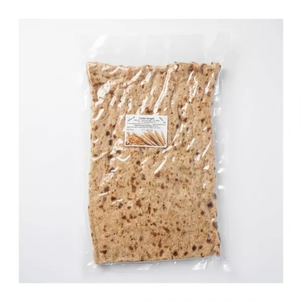 Packaged London Sangaki whole wheat flatbread with label and price