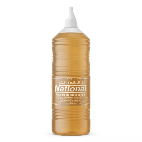 Front of National Table Vinegar Coloured 50cl bottle held in hand