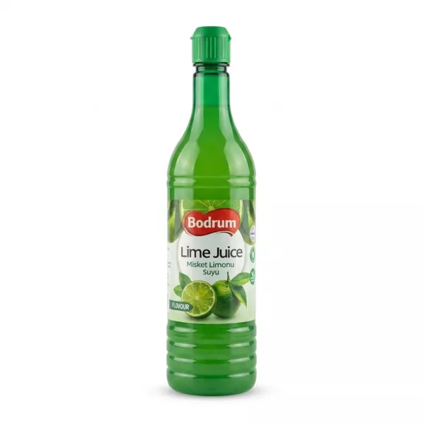 Front of Bodrum Lime Juice 350ml green plastic bottle with lime graphic
