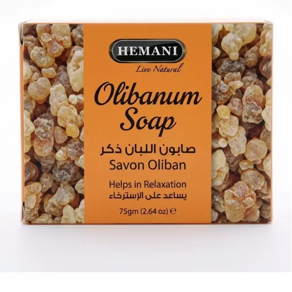 Hemani Olibanum Soap 75g box front showing product name and relaxation claim