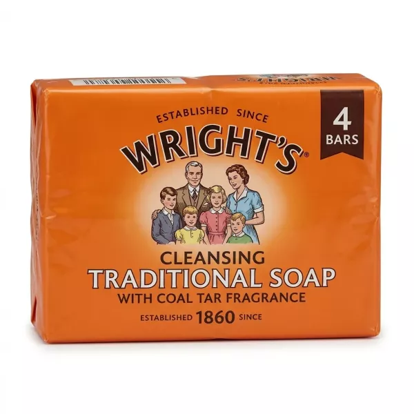 Front of Wright's Traditional Soap 4 Bars pack displaying brand and product name