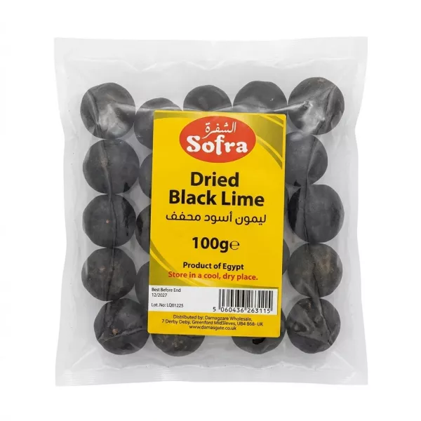 Front of Sofra Dried Black Lime 100g pack in store