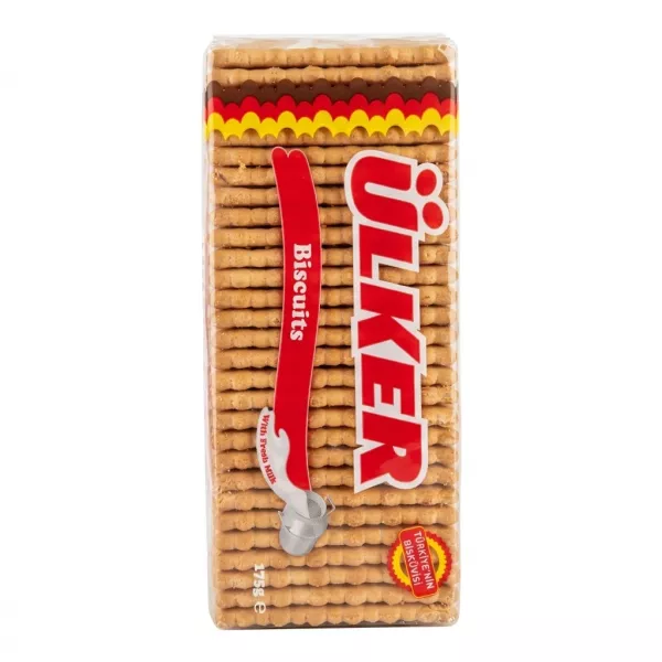 Front view of Ülker Petit Beurre Biscuits 175g packaging with fresh milk label