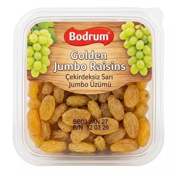 Front view of Bodrum Golden Jumbo Raisins 250g pack