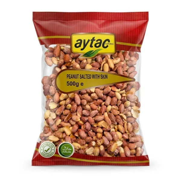 Front of Aytac Peanut Salted With Skin 500g pack showing product and price
