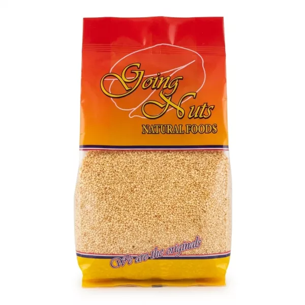 Front of Going Nuts Roasted Sesame Seeds 400g pack on supermarket shelf