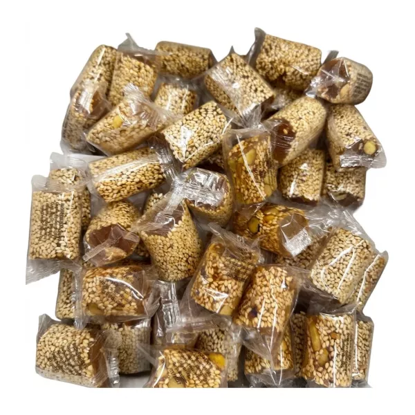 Individually wrapped sesame and nut bars in bulk box