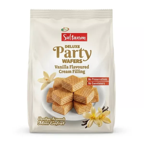 Sultanim Deluxe Party Wafers Vanilla pack showing product name and wafer image