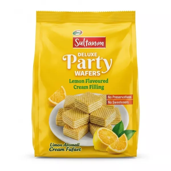 Another angle of Sultanam Lemon Flavoured Party Wafers packaging