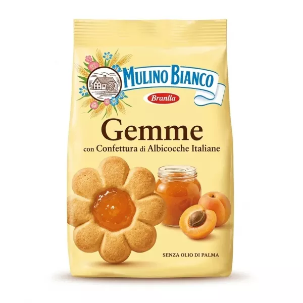 Front of Mulino Bianco Gemme Apricot Biscuits pack