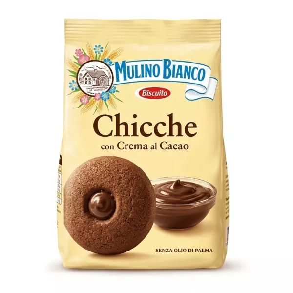 Front of Mulino Bianco Chicche con Crema al Cacao biscuit bag