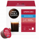 Nescafe Dolce Gusto Americano Decaffeinato Coffee Pods Box with a glass of black coffee